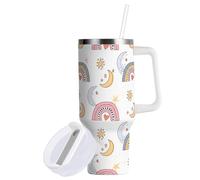 Sevdomey Gobelet coloré arc-en-ciel de 127 ml avec poignée et couvercle à paille pour thé ou café glacé - Gobelet isotherme étanche en acier inoxydable - Tasse à café de voyage - Cadeau idéal