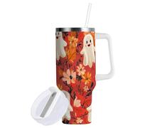 Sevdomey Gobelet d'Halloween avec poignée et couvercle à paille pour thé glacé ou café glacé en acier inoxydable, 96 ml, motif floral coloré pour Halloween, tasse à café de voyage, tasse à café de