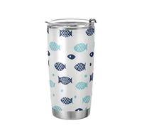Sevdomey Gobelet isotherme de 591 ml en acier inoxydable avec couvercle et paille, réutilisable, sans BPA pour chaud/froid, motif poisson