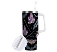 Sevdomey Gobelet magique et de sorcellerie avec poignée et couvercle à paille pour eau de thé glacé ou café - Gobelet isotherme anti-fuite en acier inoxydable - Tasse à café de voyage - Cadeau idéal