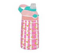 Sevdomey Golden Hearts Bouteille d'eau pour enfants avec paille pour filles et garçons, en acier inoxydable isolée et étanche 480 ml pour école, crèche, voyage, sport