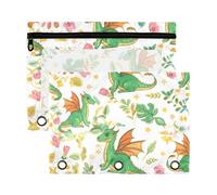 Sevdomey Green Dragons Lot de 2 trousses à crayons à 3 anneaux avec fenêtre transparente pour bureau, Dragons verts, 7.08*9.85 inch, POCHETTE CRAYON