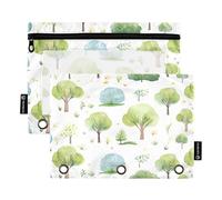 Sevdomey Green Tree Lot de 2 Trousses à Crayons à 3 Anneaux avec fenêtre Transparente pour Bureau, Arbre Vert., 7.08 * 9.84 inch, Pochette Crayon