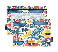 Sevdomey Happy Summer - Lot de 2 Trousses à Crayons à 3 Anneaux avec fenêtre Transparente pour Bureau, Happy Summer, 7.08 * 9.84 inch, Pochette Crayon