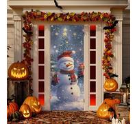 Sevdomey Housse de porte de porte de Noël, motif bonhomme de neige, tissu élastique très extensible, pour décoration de fête de fête, maison, 91,4 x 249,3 cm