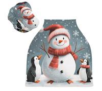 Sevdomey Housse de siège de voiture pour bébé, nouveau-né, motif bonhomme de neige et pingouins, multi-usage, douce, respirante, housse de siège de voiture, écharpe d'allaitement