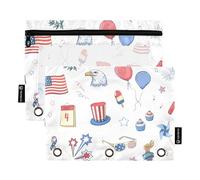 Sevdomey Independence Day Lot de 2 Trousses à Crayons à 3 Anneaux avec fenêtre Transparente pour Bureau, Jour de l'indépendance, 7.08 * 9.84 inch, Pochette Crayon