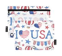 Sevdomey Independence Day Lot de 2 Trousses à Crayons à 3 Anneaux avec fenêtre Transparente pour Bureau, Jour de l'indépendance, 7.08 * 9.84 inch, Pochette Crayon