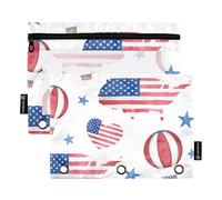 Sevdomey Independence Day Lot de 2 Trousses à Crayons à 3 Anneaux avec fenêtre Transparente pour Bureau, Jour de l'indépendance, 7.08 * 9.84 inch, Pochette Crayon