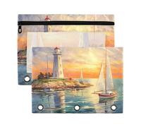 Sevdomey Lighthouse - Lot de 2 trousses à crayons à 3 anneaux avec fenêtre transparente, pochette à fermeture éclair pour bureau, Phare, 7.08*9.85 inch, POCHETTE CRAYON