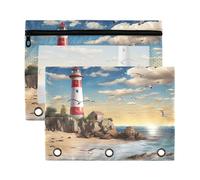 Sevdomey Lighthouse - Lot de 2 trousses à crayons à 3 anneaux avec fenêtre transparente, pochette à fermeture éclair pour bureau, Phare, 7.08*9.85 inch, POCHETTE CRAYON