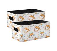 Sevdomey Lot de 2 bacs de rangement pliables en forme de chiens Shiba mignons - Cube de rangement pour décoration d'intérieur - Paniers de rangement pour jouets, livres, étagères, placard, buanderie