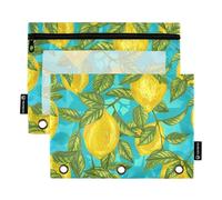 Sevdomey Lot de 2 Trousses à Crayons à 3 Anneaux avec fenêtre Transparente Citron, Citron, 7.08 * 9.112 inch, Pochette Crayon
