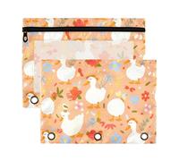 Sevdomey Lot de 2 trousses à crayons à 3 anneaux avec fenêtre transparente Motif canards blancs, Canards blancs, 7.08*9.85 inch, POCHETTE CRAYON