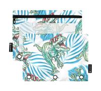 Sevdomey Lot de 2 Trousses à Crayons à 3 Anneaux avec fenêtre Transparente Motif Dinosaure Tropical, Dinosaure Tropical Dessin animé, 7.08 * 9.329 inch, Pochette Crayon