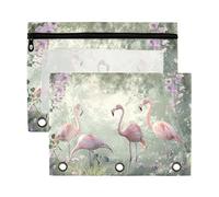 Sevdomey Lot de 2 trousses à crayons à 3 anneaux avec fenêtre transparente, motif flamants roses lavande, Flamants roses lavande, 7.08*9.85 inch, POCHETTE CRAYON