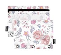 Sevdomey Lot de 2 Trousses à Crayons à 3 Anneaux avec fenêtre Transparente Motif Roses Field Herbs, Herbes des Champs de Roses, 7.08 * 9.84 inch, Pochette Crayon
