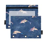 Sevdomey Lot de 2 Trousses à Crayons à 3 Anneaux avec fenêtre Transparente Motif Silhouette de Dauphin, Silhouette de Dauphin, 7.08 * 9.84 inch, Pochette Crayon