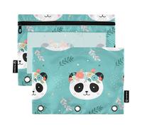 Sevdomey Lot de 2 Trousses à Crayons à 3 Anneaux avec fenêtre Transparente - Motif têtes de Panda, Têtes de Panda Mignonnes, 7.08 * 9.412 inch, Pochette Crayon