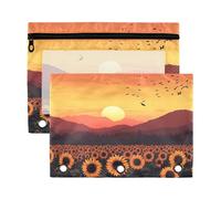 Sevdomey Lot de 2 trousses à crayons à 3 anneaux avec fenêtre transparente Motif tournesol coucher de soleil, Sunset Tournesol, 7.08*9.85 inch, POCHETTE CRAYON