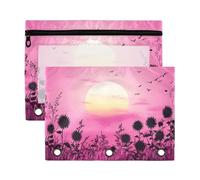 Sevdomey Lot de 2 trousses à crayons à 3 anneaux avec fenêtre transparente Motif tournesol coucher de soleil, Sunset Tournesol, 7.08*9.85 inch, POCHETTE CRAYON