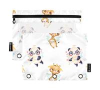 Sevdomey Lot de 2 Trousses à Crayons à Fermeture éclair avec fenêtre Transparente Motif Panda Girafe Cupidons, Panda Girafe Cupidons, 7.08 * 9.84 inch, Pochette Crayon