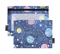 Sevdomey Lot de 2 Trousses à Crayons à Motif Cosmos avec 3 Anneaux avec fenêtre Transparente, Sac à Fermeture éclair pour Bureau, Motif Cosmos, 7.08 * 9.84 inch, Pochette Crayon