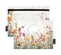 Sevdomey Lot de 2 Trousses à Crayons à Motif Floral Aquarelle à 3 Anneaux avec fenêtre Transparente pour Bureau, Fleur Aquarelle., 7.08 * 9.84 inch, Pochette Crayon