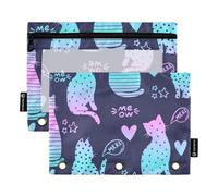 Sevdomey Lot de 2 trousses à crayons à motif silhouette de chat amusant avec 3 anneaux avec fenêtre transparente, sac à fermeture éclair pour bureau, Silhouette de chat drôle, 7.08*9.84 inch, POCHETTE