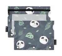 Sevdomey Lot de 2 Trousses à Crayons avec 3 Anneaux et fenêtre Transparente Motif tête de Panda, Tête de Panda Dessin animé, 7.08 * 9.315 inch, Pochette Crayon