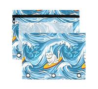 Sevdomey Lot de 2 trousses à crayons avec fenêtre transparente Motif chats surfeurs 3 anneaux, Chats surfant, 7.08*9.85 inch, POCHETTE CRAYON
