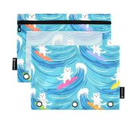 Sevdomey Lot de 2 Trousses à Crayons avec fenêtre Transparente Motif Chats surfeurs 3 Anneaux, Chats Surfer Mignons, 7.08 * 9.84 inch, Pochette Crayon