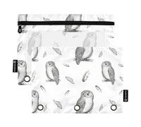 Sevdomey Lot de 2 Trousses à Crayons avec fenêtre Transparente - Motif Hibou et Oiseau - 3 Anneaux - pour Bureau, Oiseau Mouche Chou, 7.08 * 9.84 inch, Pochette Crayon