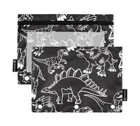 Sevdomey Lot de 2 Trousses à Crayons avec fenêtre Transparente Motif Silhouette de Dinosaure Noir, Silhouette de Dinosaure Noir, 7.08 * 9.292 inch, Pochette Crayon