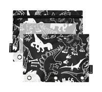 Sevdomey Lot de 2 Trousses à Crayons avec fenêtre Transparente Motif Silhouette de Dinosaure Noir, Silhouette de Dinosaure Noir, 7.08 * 9.282 inch, Pochette Crayon
