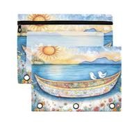 Sevdomey Lot de 2 trousses à crayons bateau avec oiseaux avec 3 anneaux avec fenêtre transparente, sac à fermeture éclair pour bureau, Bateau avec oiseaux, 7.08*9.85 inch, POCHETTE CRAYON