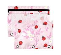 Sevdomey Lot de 2 trousses à crayons coccinelles rouges à 3 anneaux avec fenêtre transparente pour le bureau, Coccinelles rouges, 7.08*9.85 inch, POCHETTE CRAYON