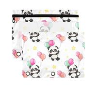 Sevdomey Lot de 2 trousses à crayons colorées avec 3 anneaux et fenêtre transparente, pour le bureau, Ballons colorés et pandas, 7.08*9.85 inch, POCHETTE CRAYON