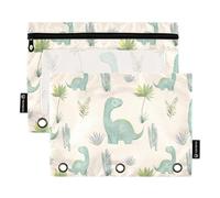Sevdomey Lot de 2 Trousses à Crayons Dinosaures Mignons avec 3 Anneaux avec fenêtre Transparente, Sac à Fermeture éclair pour Bureau, Adorables Dinosaures, 7.08 * 9.84 inch, Pochette Crayon