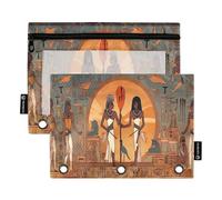 Sevdomey Lot de 2 Trousses à Crayons égyptiennes Pharaons avec 3 Anneaux avec fenêtre Transparente, Lot de 2 Pochettes à Fermeture éclair pour Bureau, Pharaons des Dieux égyptiens, 7.08 * 9.84 inch,