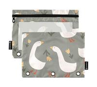 Sevdomey Lot de 2 Trousses à Crayons en Forme d'oie de Dessin animé avec 3 Anneaux avec fenêtre Transparente, Sac à Fermeture éclair pour Bureau, Adorable oie de Dessin animé, 7.08 * 9.359 inch,