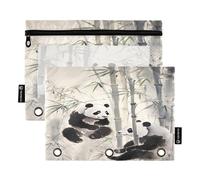 Sevdomey Lot de 2 Trousses à Crayons Panda Mignon avec 3 Anneaux avec fenêtre Transparente, Sac à Fermeture éclair pour Bureau, Adorable Panda, 7.08 * 9.84 inch, Pochette Crayon