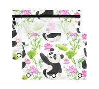 Sevdomey Lot de 2 trousses à crayons pandas mignons avec 3 anneaux avec fenêtre transparente, sac à fermeture éclair pour bureau, Jolis pandas., 7.08*9.85 inch, POCHETTE CRAYON