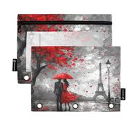 Sevdomey Lot de 2 trousses à crayons Tour Eiffel Paris avec 3 anneaux avec fenêtre transparente, lot de 2 pochettes à fermeture éclair pour bureau, Paris/Tour Eiffel, 7.08*9.84 inch, POCHETTE CRAYON