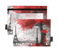 Sevdomey Lot de 2 trousses à crayons Tour Eiffel Paris avec 3 anneaux avec fenêtre transparente, lot de 2 pochettes à fermeture éclair pour bureau, Paris/Tour Eiffel, 7.08*9.84 inch, POCHETTE CRAYON