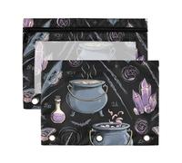 Sevdomey Magical and Witchcraft Lot de 2 trousses à crayons à 3 anneaux avec fenêtre transparente pour bureau, Magique et sorcellerie, 7.08*9.85 inch, POCHETTE CRAYON