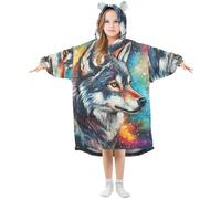 Sevdomey Magnifique couverture portable pour enfants, garçons et filles, sweat à capuche double couche surdimensionné, Magnifique loup, M