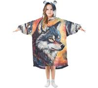Sevdomey Magnifique couverture portable pour enfants, garçons et filles, sweat à capuche double couche surdimensionné, Magnifique loup, S