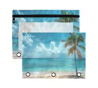 Sevdomey Magnifique trousse à crayons en forme de palmier à 3 anneaux avec fenêtre transparente, lot de 2 pochettes à fermeture éclair pour bureau, Magnifique palmier, 7.08*9.85 inch, POCHETTE CRAYON