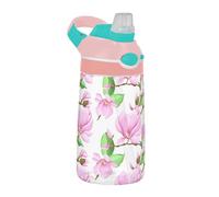 Sevdomey Magnolia Flowers Bouteille d'eau pour enfants avec paille pour filles et garçons, en acier inoxydable isolée et étanche 480 ml pour école, crèche, voyage, sport
